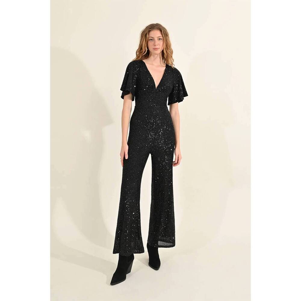 NEW MOLLY BRACKEN sequin jumpsuit in black noir